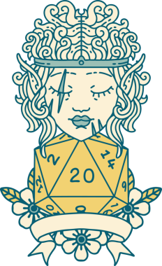 Retro Dövme Tarzı Bir insan tarafından çizilmiş 20 zarlı barbar karakter