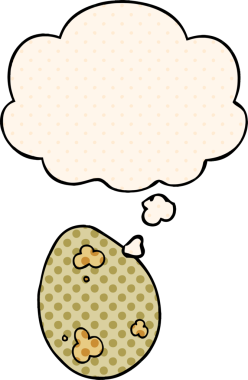 Çizgi roman tarzında bir insan tarafından çizilmiş düşünce baloncuklu çizgi film yumurtası.