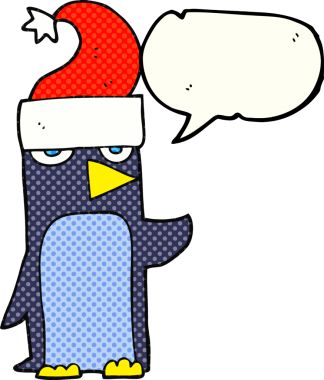 Bir insan tarafından çizilmiş noel şapkalı penguen çizgi filmi.