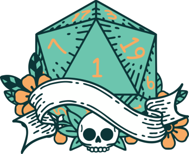 Retro Dövme Biçimi Doğal Bir d20 zar bir insan tarafından çizildi