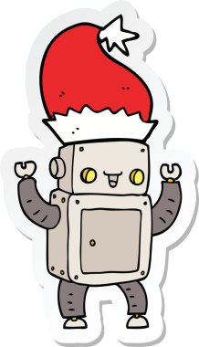Bir insan tarafından çizilmiş bir karikatür Noel robotunun çıkartması.