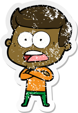 Bir insan tarafından çizilen şok olmuş bir adamın karikatür çıkartması.