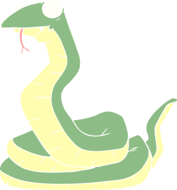 Bir insan tarafından çizilmiş düz renkli çizgi film yılanı.