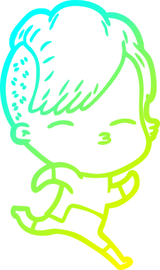 Bir insan tarafından çizilmiş fütüristik kıyafetler giyen çizgi film kızı çizimi.