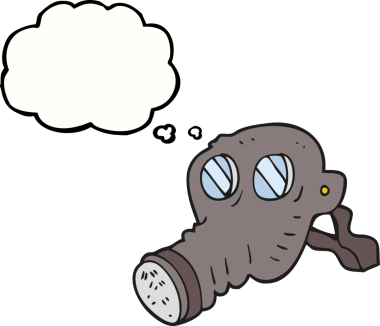 Bir insan tarafından çizilmiş serbest çizim düşünce kabarcığı gaz maskesi