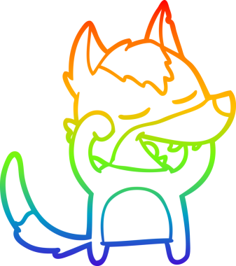 Gökkuşağı gradyan çizgi çizimi bir insan tarafından çizilmiş gülen bir kurt çizgi.