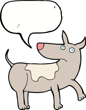 Bir insan tarafından çizilmiş konuşma balonlu komik çizgi film köpeği.