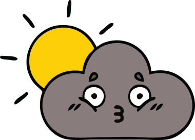 Bir insan tarafından çizilmiş bir fırtına bulutu ve güneş karikatürü.