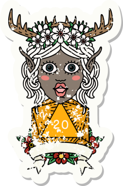 Retro Dövme Tarzı Elf Karakteri Bir insan tarafından çizilmiş doğal 20 zar ile