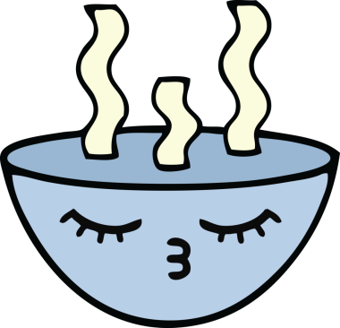 Bir insan tarafından çizilmiş sıcak çorba karikatürü.