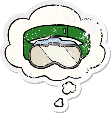 Düşünce baloncuklu çizgi film gözlükleri bir insan tarafından çizilmiş yıpranmış bir çıkartma gibi.