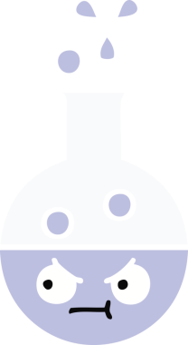 Bir insan tarafından çizilmiş bir test tüpünün düz renk retro karikatürü