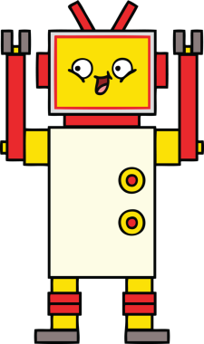 Bir insan tarafından çizilmiş sevimli bir robot karikatürü.