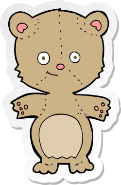 Bir insan tarafından çizilmiş mutlu oyuncak ayının çıkartması.