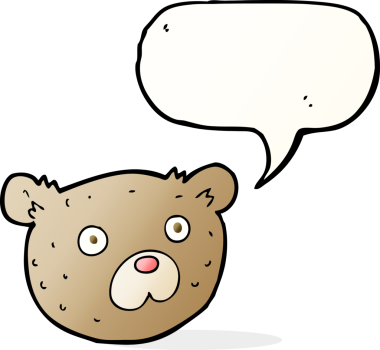 Bir insan tarafından çizilmiş konuşma balonlu oyuncak ayı.