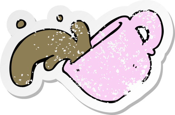 Bir insanın çizdiği karikatürün gerilimli yapıştırması dökülmüş kahvesi.