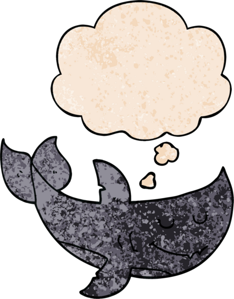 Düşünce baloncuğu olan çizgi film köpekbalığı bir insan tarafından çizilmiş.