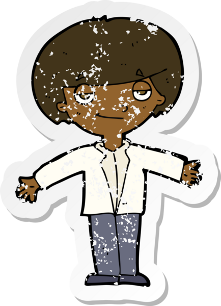 Bir insan tarafından çizilmiş kendini beğenmiş bir çizgi film karakterinin gerilimli çıkartması.