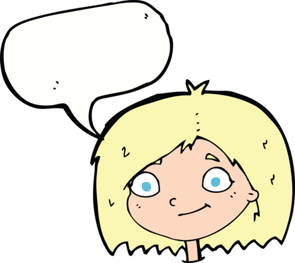 Bir insan tarafından çizilmiş konuşma balonlu mutlu kadın yüzü.