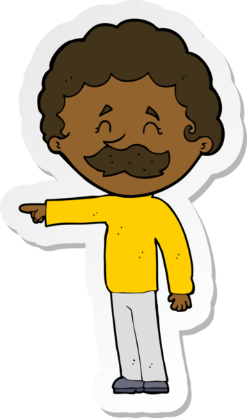 Bir insan tarafından çizilmiş bıyıklı bir karikatür adamın çıkartması.