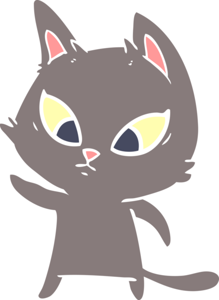 Bir insan tarafından çizilmiş düz renkli çizgi film kedisi.