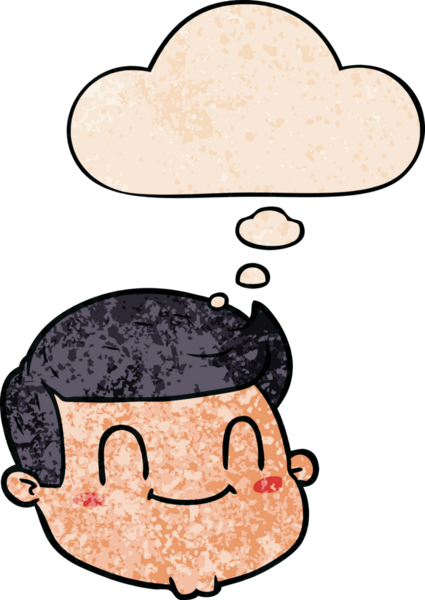 bir insan tarafından çizilmiş grunge desenli düşünce baloncuğu olan çizgi film erkek yüzü