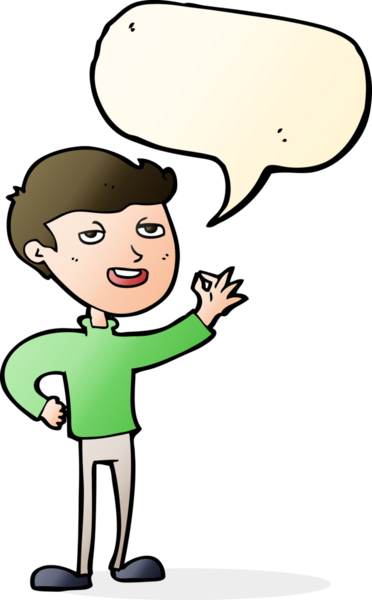 Çizgi filmci bir insan tarafından çizilmiş konuşma balonuyla mükemmel bir jest yapıyor.