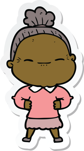 Bir insan tarafından çizilmiş barışçıl yaşlı bir kadının çıkartması.