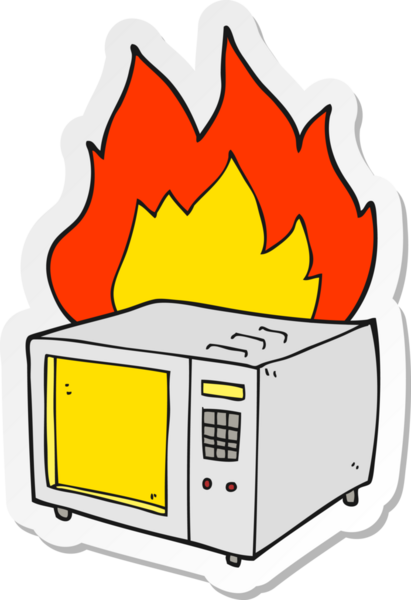 Bir insan tarafından çizilmiş bir karikatür mikrodalga fırının etiketi.