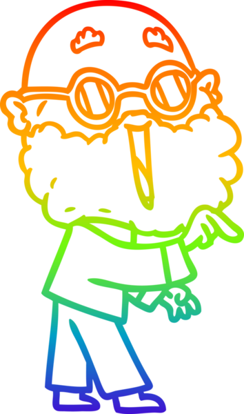 Çizgi film karakteri çizen sakallı neşeli bir adam bir insan tarafından çizilmiş.