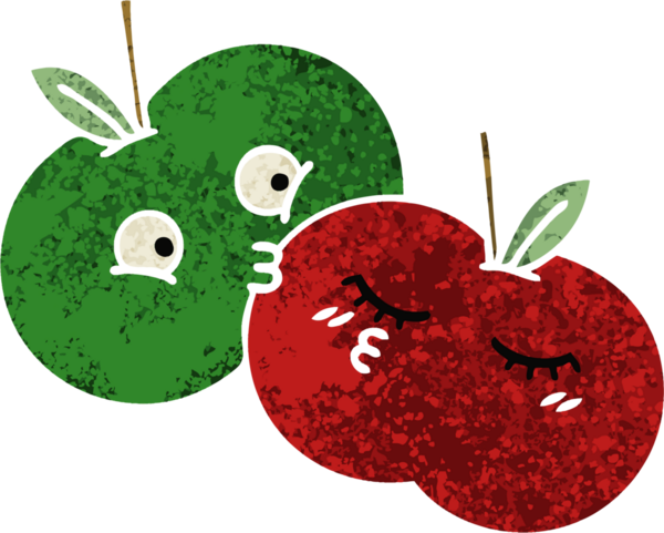 Bir insan tarafından çizilmiş sulu bir elmanın retro çizim tarzı karikatürü