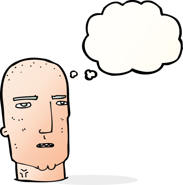 Düşünce baloncuğu bir insan tarafından çizilmiş kel, sert adam.