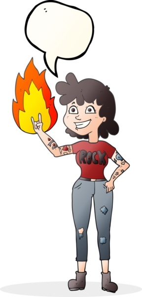 Bir insan tarafından çizilmiş serbest konuşma balonu karikatürü rock kızı.