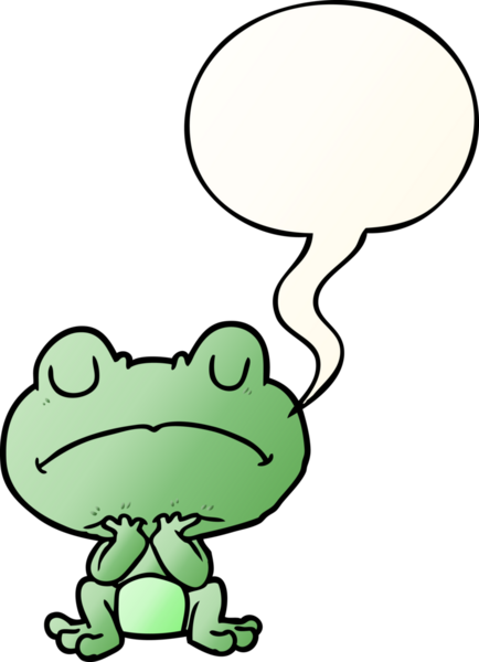 Karikatür kurbağası sabırla konuşma baloncuğu ile bekliyor.