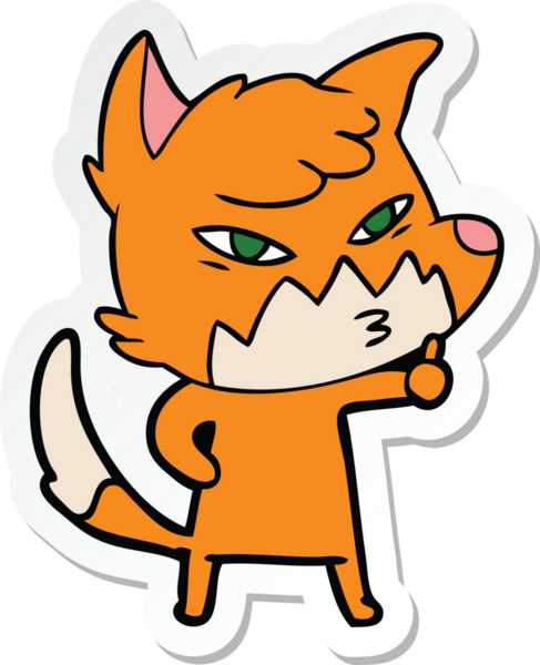 Bir insan tarafından çizilmiş akıllı bir tilkinin çıkartması.