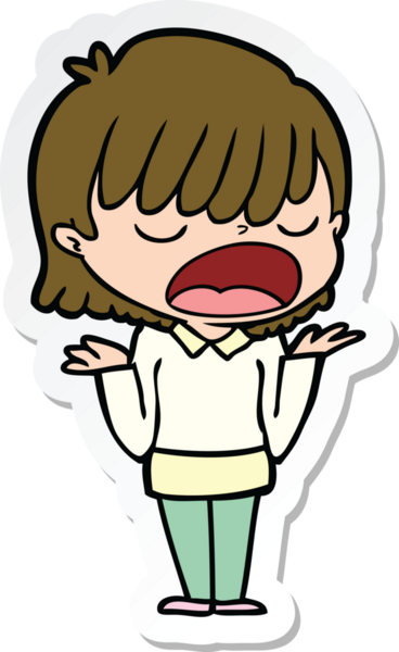 Bir insan tarafından çizilmiş yüksek sesle konuşan bir karikatür kadının çıkartması.