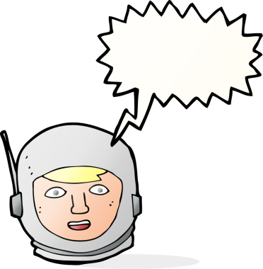 Bir insan tarafından çizilmiş konuşma balonlu astronot kafası.