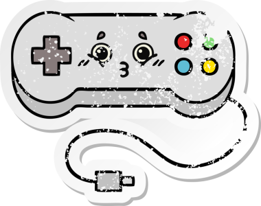 Bir insan tarafından çizilmiş sevimli bir çizgi film oyun denetleyicisinin sıkıntılı çıkartması