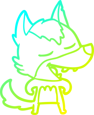 Bir insan tarafından çizilmiş gülen bir kurdun soğuk çizgi çizimi.