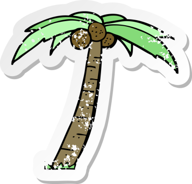 Bir insan tarafından çizilmiş karikatür palmiye ağacının gerilemiş yapıştırması.