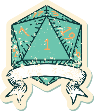 Retro Dövme Biçimi Doğal Bir d20 zar bir insan tarafından çizildi