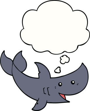 Bir insan tarafından çizilmiş düşünce baloncuklu çizgi film köpekbalığı.