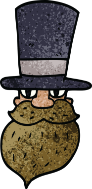 Bir insan tarafından çizilmiş silindir şapkalı karikatür adam.