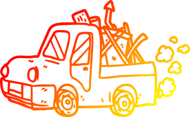 Bir insan tarafından çizilmiş ıvır zıvırla dolu eski bir kamyonun sıcak çizgi çizimi