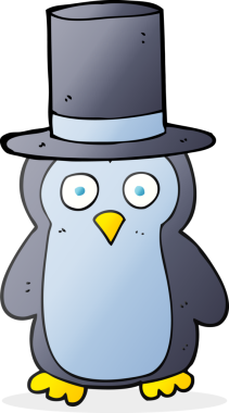 Bir insan tarafından çizilmiş şapkalı penguen çizimi.