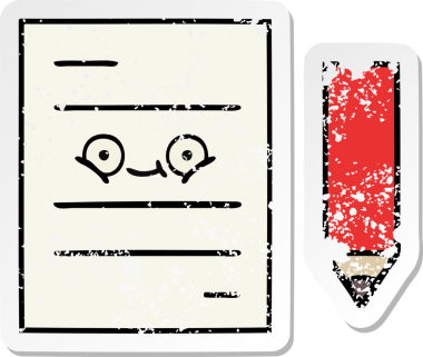 Bir insan tarafından çizilmiş şirin bir çizgi film test kağıdının sıkıntılı çıkartması.