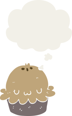 Düşünce baloncuğu insan tarafından çizilmiş şirin bir çizgi film pastası.