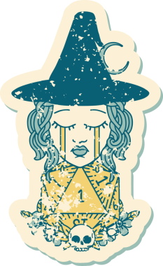 Retro Dövme Tarzı Ağlayan İnsan Cadı Doğal bir D20 zar atışıyla Bir insan tarafından çizilmiş