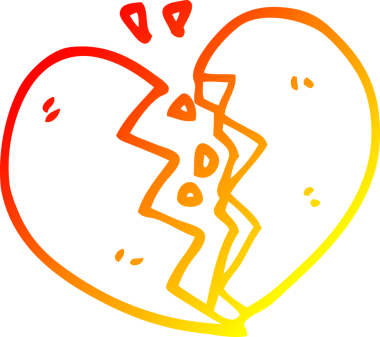 Bir insan tarafından çizilmiş kırık bir kalbin sıcak çizgi çizimi.