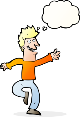 Bir insan tarafından çizilmiş düşünce balonlu mutlu adam çizgi filmi.